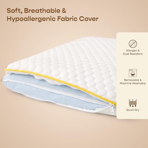 Image of SleepyCat Slim Memory Foam Pillow | 2.5 Inch Thin Support Pillow for Spine Alignment & Pain-Relief | Premium Bamboo Zipper Cover (Standard Size, 24.5 X 15 inches, White)-Set of 2