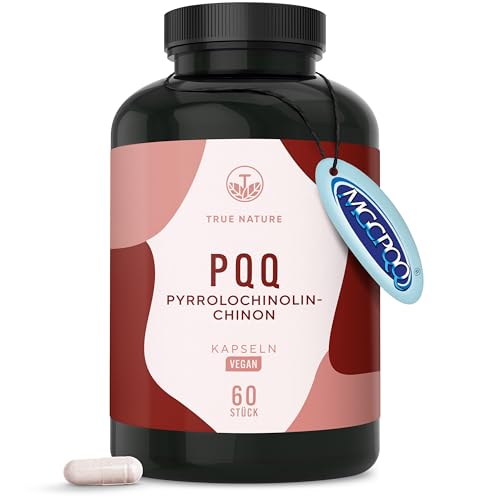PQQ Pyrrolochinolinchinon - 60 Kapseln - Hochdosiert 20 mg pro Tagesdosis (MGCPQQ®) - Hochwertiger Rohstoff - Laborgeprüft - Vegan & Deutsche Produktion - TRUE NATURE