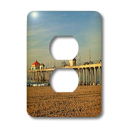 Cache-prise Huntington Beach Pier 2 plaque décorative de prise 3dRose