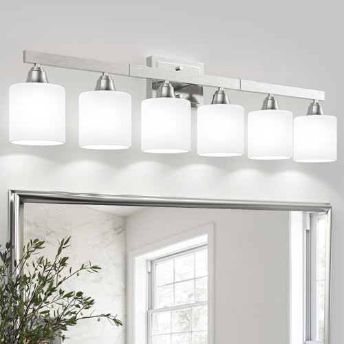 VOLISUN Brushed Nickel Bathroom Light Fixtures, 6-Light Bathroom Vanity Lights