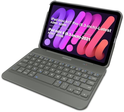 Arteck iPad mini 8.3-inch (A17 Pro) Keyboard Case Bluetooth Keyboard with Folio Full Protection Shockproof Case for Apple 8.3-inch iPad mini (Latest A17 Pro) iPad mini 6 (2021) with Swivel Rotating