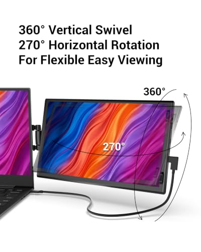 Image of Laptop Extended Monitor Portable, Dual Laptop Screen Extender 14 inch FHD IPS | 360 Rotation, Adjustable Stand, 1.36lbs Ultra-Slim Lightweight,Plug & Play, Mini HDMI /USB Type-C, Windows /Mac /Android
