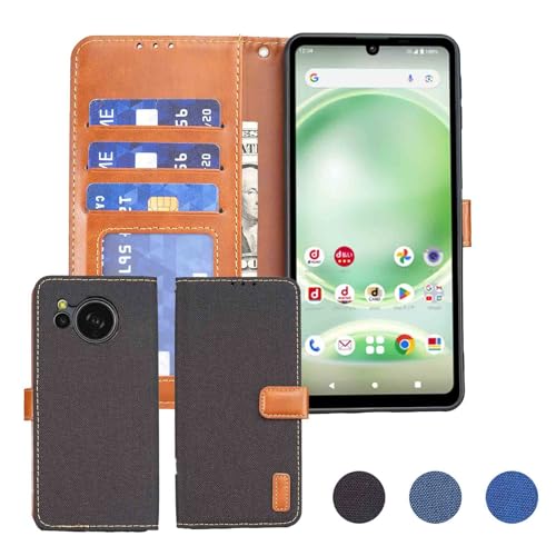 【Anrek】AQUOS sense8 docomo SH-54D au SHG11 対応 SHARP デニム材料 手帳ケース (ブラック) アクオス センス8 ドコモsh54D ケース カバー 手帳型 カード収納 サイドマグネット スタンド機能付き スマ