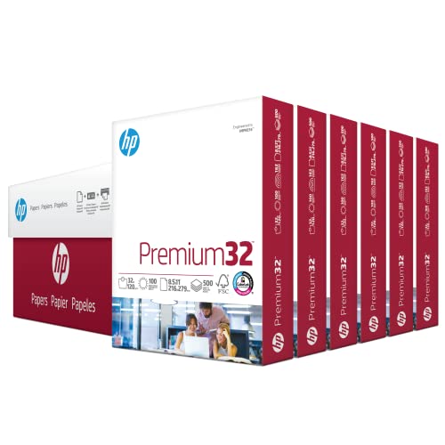 Image of HP Printer Paper | 8.5 x 11 Paper | Premium 32 lb | 6 Pack - 3000 Sheets | 100 Bright | Made in USA - FSC Certified | 113100C
