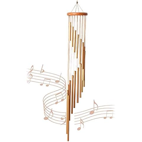 FGX 46" Wavraging Wind Chimes Outdoor, 18 Aluminum Tubes Wind Chime, Classic Wind Chime, Spiral S-Shape, Garden Outdoor, Natural Relaxing Soothing Sound, For Garden Patio Backyard Home Decor(Golden) Cover