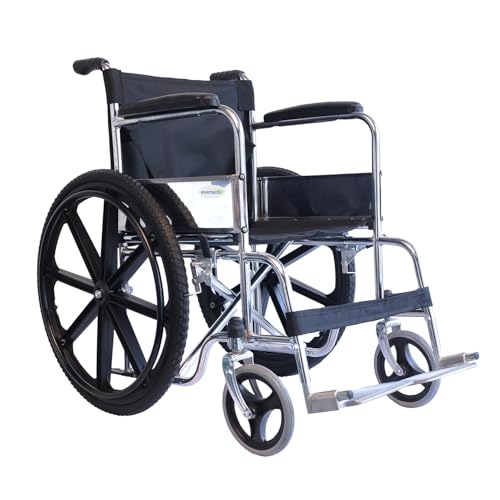 Image of EverActiv Economy Plus - Chrome Finish | Wheel chairs for old People with Safety Belt | Sturdy frame and Easy folding Mechanism