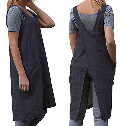 Women's Cross Back Pinafore Apron with Large Pockets Home Kitchen, Restaurant, Coffee house,Cooking Gardening Works