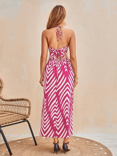 Image of SweatyRocks Women's High Split Tie Backless Cut Out Halter Maxi Dresses Boho Vacation Long Dress
