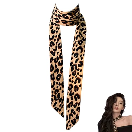 Leopard Scarf for Women Thin Long Scarf for Girls Lightweight Satin Leopard Print Tie for Women Satin Belt