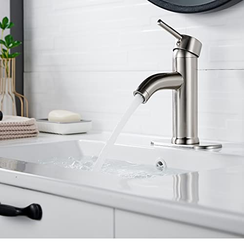 Brushed Nickel Bathroom Faucet Single Hole Bathroom Sink Faucet Single Handle One Hole Bathroom Faucet Wash Basin Rv Faucet With Pop-Up Drain Suitable For 1 Hole Or 3 Hole (Brushed Nickel, Short) #TOP3