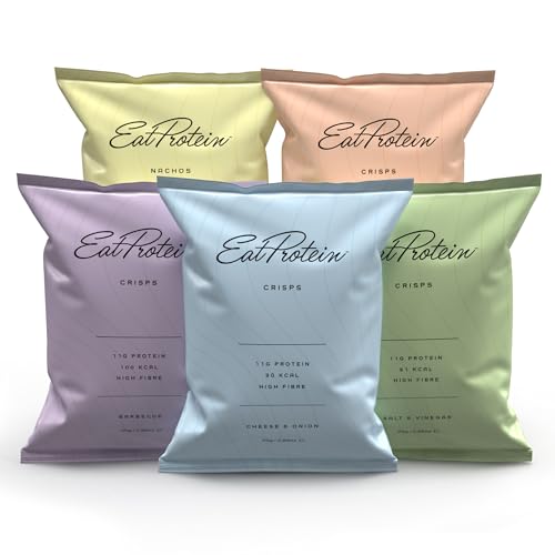 EatProtein - Protein Crisps, 20 Pack - Low Calories, Keto Friendly - 4 Each of Cheddar Cheese Nachos, Cheese & Onion, Salt & Vinegar, Barbecue & Thai Sweet Chilli Crisps - Healthy Snack