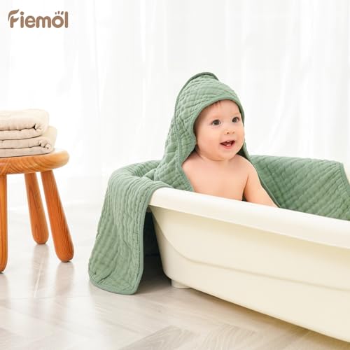 Image of Baby Bath Towels, 100% Muslin Cotton Hooded Baby Towels for Newborn, Baby Towels with Hood for Infant Toddler and Kids, Large 32x32Inch, Soft and Absorbent