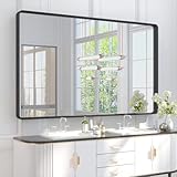 TETOTE 60 x 36 Inch Bathroom Mirror, Matte Black Metal Frame Modern Farmhouse Decorative Rectangle Wall Mirror for Double Vanity (Horizontal/Vertical)