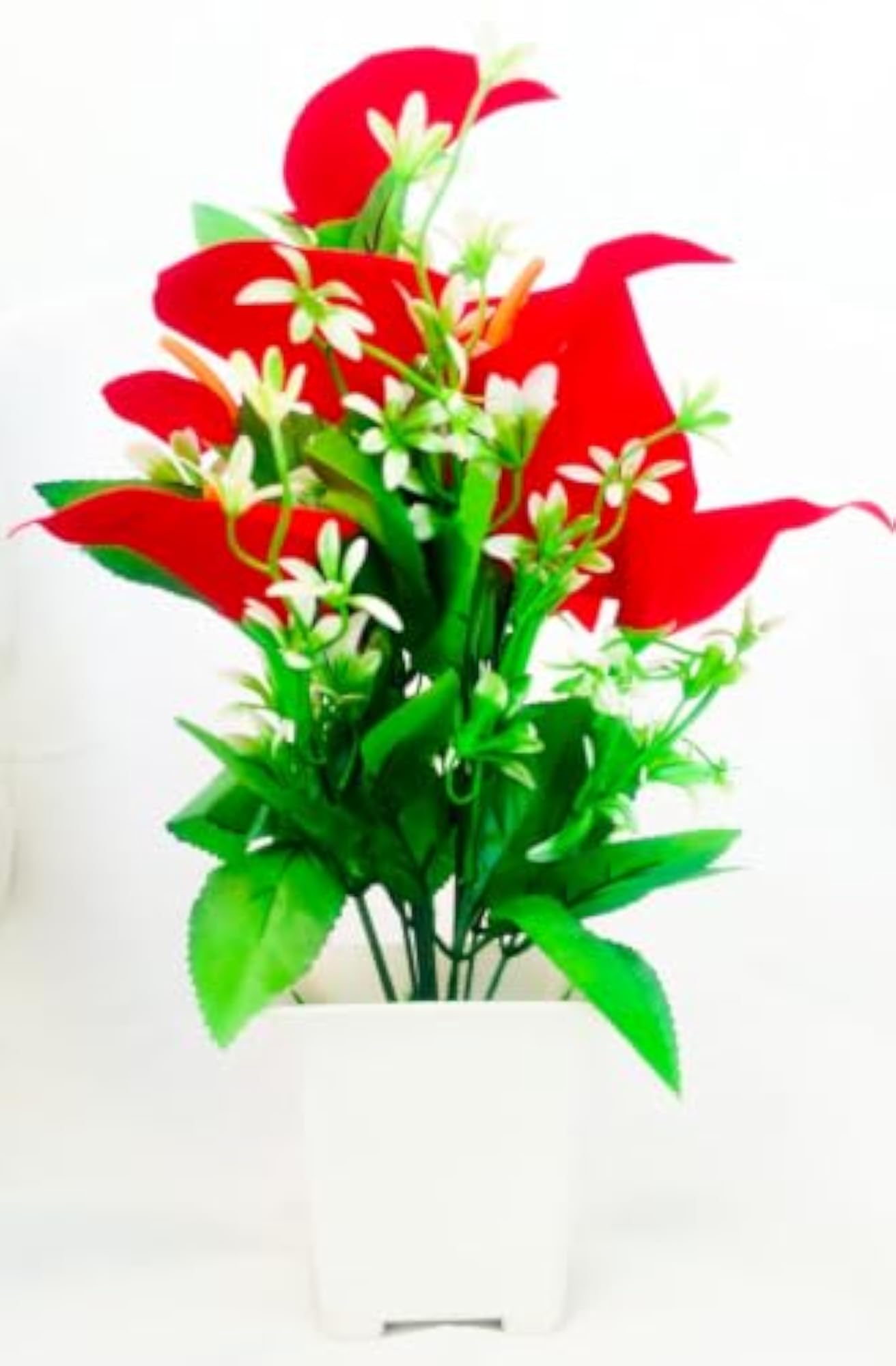 Artificial Red Anthurium Flower Plant with White Pot