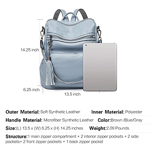 Image of Backpack Purse For Women Fashion Leather Designer Travel Large Ladies Shoulder Bags with Tassel Blue