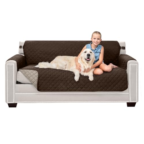 Sofa Shield® Small Sofa Slip Cover with Strap, Chocolate Beige