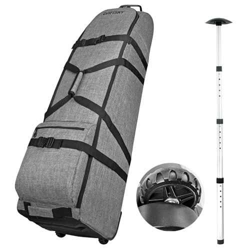 DAFISKY Bolsa de viagem de golfe para companhias aéreas com rodas - haste de suporte ajustável para proteger tacos de golfe, Oxford 600D resistente ao desgaste, dobrável com laterais macias para fácil