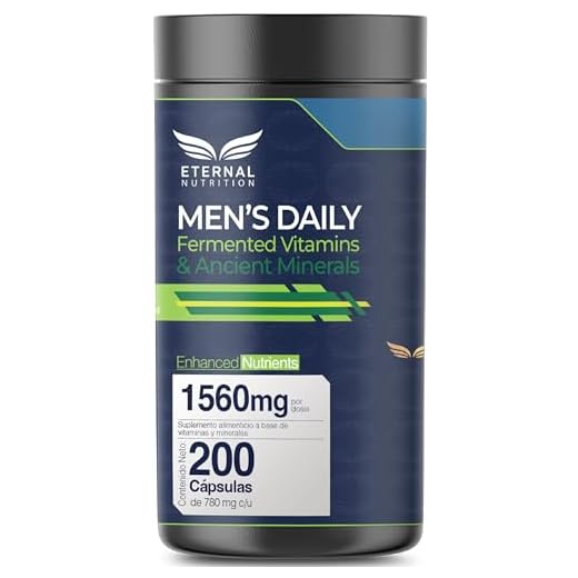 MENS DAILY MULTIVITAMIN AND ANCIENT MINERALS 4 en 1, 200 capsulas (1560mg por porcion) con Vitaminas, Minerales, Adaptogenos y Aminoácidos, by Eternal Nutrition - Ingredientes Naturales Premium de USA