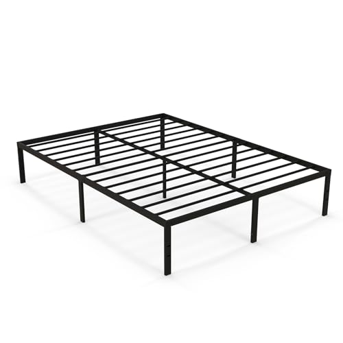 LIFEZEAL Letto Struttura Matrimoniale, 140x200 cm, 15 Doghe in Metallo e 9 Gambe, Max 300kg, Contenitore Sotto Letto, Rete, Base, Telaio, Supporto, Piattaforma, Moderno, Semplice, Nero