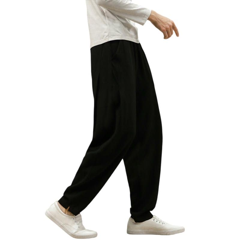 Pantalon sarouel lin homme décontracté coupe chinoise à cordon de serrage