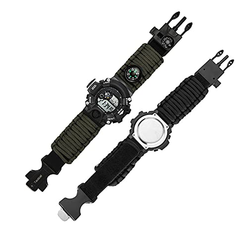 Techong Multifunction Outdoor Survival Bracelet Watch, Emergency Sport Waterproof Wristband First Aid Tools With Paracord, Compass, Thermometer, Whistle, Fire Starter For Camping & Adventure #TOP3