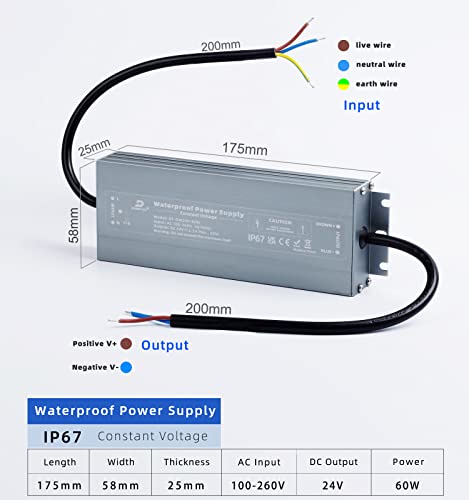 DUSKTEC Constant Voltage LED Driver 24V 200W 8.3A IP67 Waterproof LED Power Supply, 240V to 24V DC Low Voltage Transformer for Outdoor Garden Strip Lights Lighting - Image 4