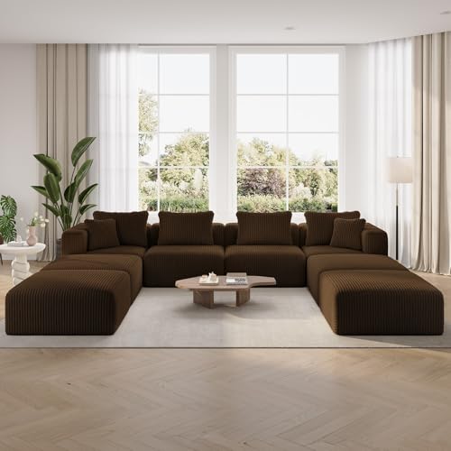 Image of Novilla 141 inch Modular Sectional Sofa, U Shape Oversized Sectional Couch, Modern Cloud Design with Smarts Coil Support, Boneless Couch for Large Living Room Apartment, No Assembly Required, Brown