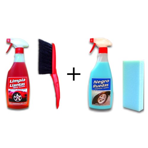 SANMARINO LOTE LIMPIALLANTAS 500 ML. + ABRILLANTADOR NEUMÁTICOS 500 ML. + CEPILLO + ESPONJA