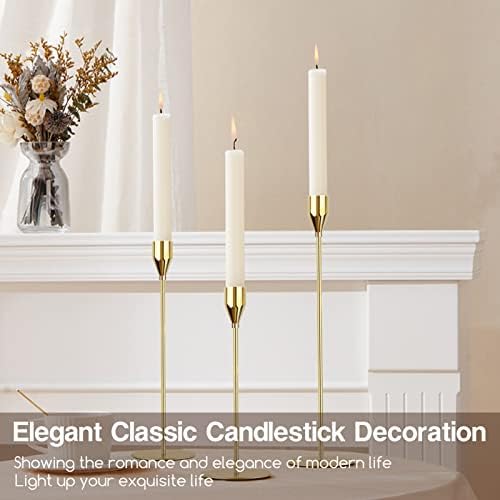 Gold Candle Holders for Taper Candles, ToyaJeco Set of 12 Metal Candlestick Holders, Decorative Tapered Candle Stick Holder for Wedding Dinning Party Anniversary Table Centerpiece (Gold)