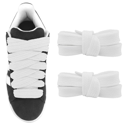 UamGlsob 3/4''(2cm) Fat Flat Shoe Laces, 36''-63'' Length Flat Thick Wide Shoelaces, Replacement Laces for Campus Skate Shoes Sneakers (White, 54'/140cm)