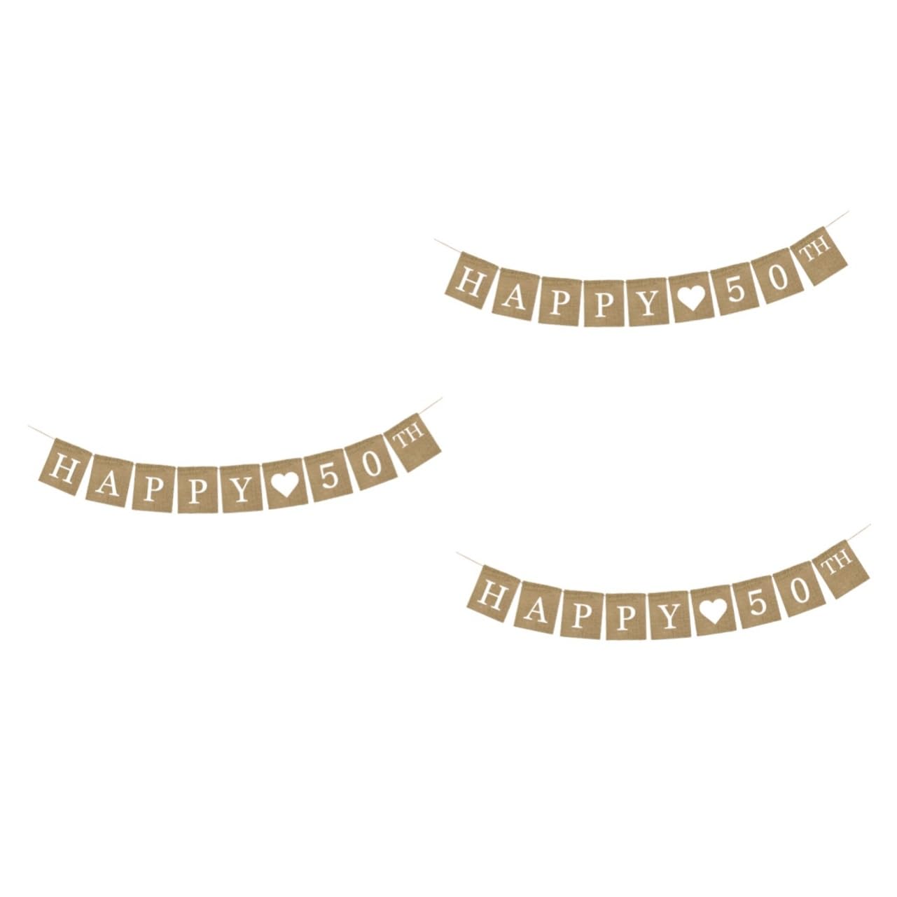 STOBAZA 3pezzi Striscione Juta Happy Birthday Decorazione Festone Per Compleanno Bandierine Da Appendere Per Feste Atmosfera Festiva Per Interni Ed Esterni Resistente Qualità Per