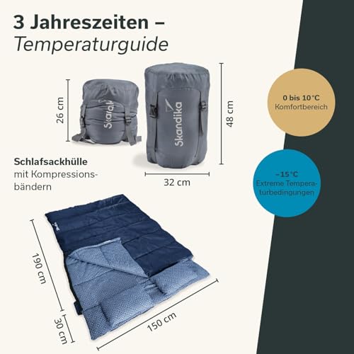 Skandika Śpiwór Iceland Double | podwójny śpiwór outdoorowy dla dorosłych, z flanelą, na 3 pory roku, 220 x 150 cm, może być używany jako pojedynczy śpiwór, śpiwór kempingowy, śpiwór dla dorosłych