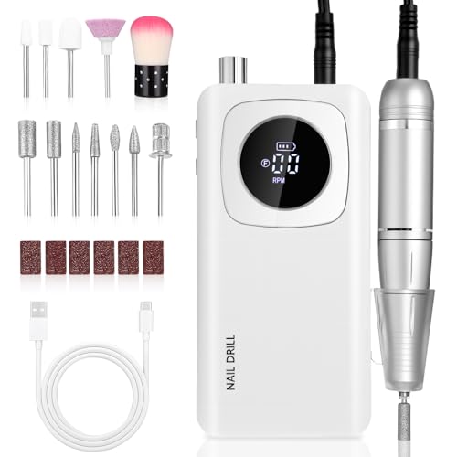 Exyvox Fresa per Unghie Professionale, 45000RPM Lima Elettrica per Unghie, Portatile Trapano per Unghie con Punta in Ceramica Kit Unghie,Salone Manicure Set e Pedicure Elettrico per Semipermanente Gel