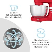 KLAMER Küchenmaschine Classic 1400 W – 5,5 L Rührschüssel aus Edelstahl, Knet-, Rühr- & Schneebesenaufsatz, Timer & LED-Display, stabile Saugnapffüße, ideal für Brot-, Kuchen- & Pizzateig – Ansicht 6