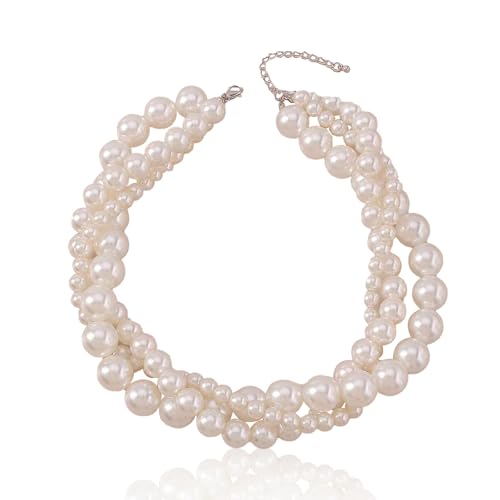 Chunky Pearl Choker Necklace for Women Layered Twisted Beaded Necklace Wedding Gifts for Brides Bridesmaid Birthday Gift for Prom Pearls Jewelry for Women Stocking Stuffers Christmas Jewelry Gifts