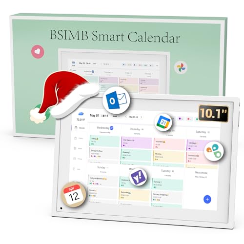 BSIMB 10.1 Inch Digital Calendar - Chore Chart, Meal Planner, Rewards System, Photo Display, Smart Electronic Calendar Touchscreen Interactive Display for Family Schedules Seamless Scheduling White
