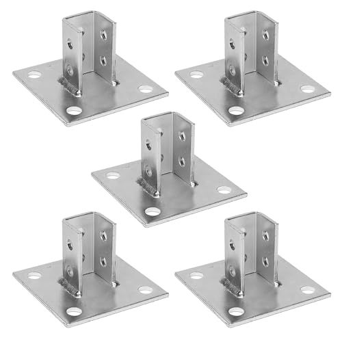 OHLECTRIC Strut Post Base Single Channel 1-5/8â€ (5 Pack) â€“ Side Orientation â€“ 6x6 Inch â€“ 4 Mounting Holes â€“ Heavy Duty Galvanized Zinc Plated Square for Single Channel Fence Post Base