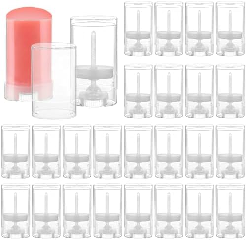 Supkiir 50 Pcs Empty Deodorant Container, 15 ml Twist-Up Oval Deodorant Lip Lipstick Balm Tubes, Plastic Portable Containers Bulk for DIY Lipstick, Crayon Chapstick, Sample Packing (Clear)