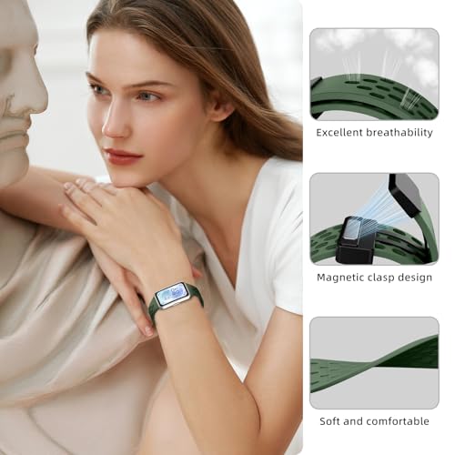 SumNeol Silikonowa bransoletka kompatybilna z Huawei Band 11 / Band 11 Pro, dla mężczyzn i kobiet, magnetyczna, oddychająca, sportowa bransoletka do zegarka Huawei Band 11 / Band 11 Pro, zielona