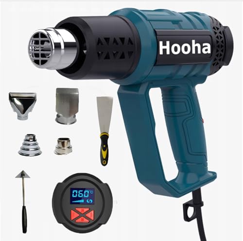 Hooha Ventilatore ad aria calda con 5 ugelli e 2 raschiatori, asciugacapelli ad aria calda da 2000 W con luce Lcd, soffiatore tenuto a mano, due temperature, max 650 gradi, per pellicola