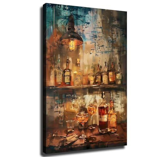 1920s Speakeasy Art Vintage Bourbon Bar Canvas Wall Art Gentleman Art Man Cave Office Apartment Bar Decor Ready To Hang (Framed,28×40 inch)