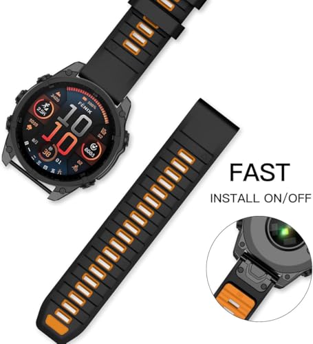 Image of Zitel Band Compatible with Garmin Fenix 8 AMOLED 51mm /8 Pro 51mm, Fenix 7X /7XPro, 6X /6X Pro, 5X /5X Plus, 3 /3 HR, Descent MK1 /2i /3i, Enduro 3 /2 - Quickfit 26mm Silicone Sport Strap