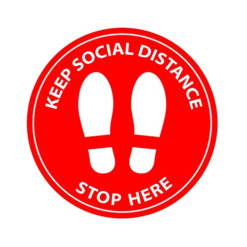 Pacote com 10 adesivos de piso de distanciamento social de 28 cm | adesivos de 1,8 m de distância |