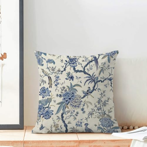 CXMEIFLY Spring Floral Birds Pillow Covers 16 x 16 Inch Set of 2 for Chinoiserie Flowers Decor Throw Pillows Blue and White Plant Outdoor Decorative Cushion Cases for Couch Bed Decorations by CXMEIFLY - Used condition - Image 3