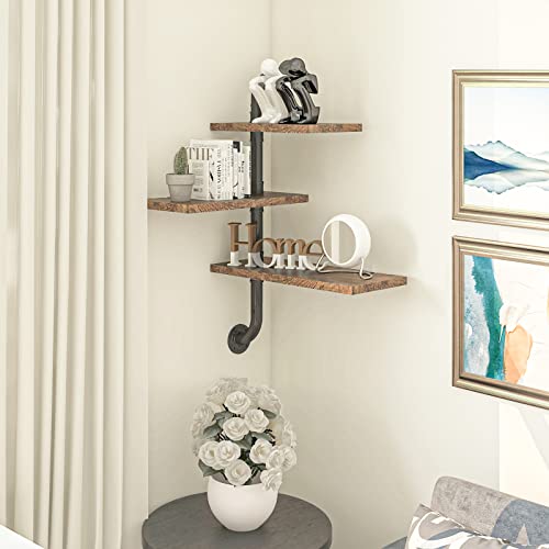 Bloddream 3 Tier Industrial Pipe Shelving Rustic Wood Floating Shelf, Adjustable Corner Wall Mounted Storage Shelves For Farmhouse Kitchen Office Bathroom And Home Decor Shelf #TOP2
