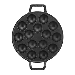 Vinod Legacy Cast Iron Stick Free Paniyarakkal Pan - 15 Cups, 25cm / Paniyaram pan/Appa Patra/Appam Patra/Appe/Paddu pan/Non Toxic, Enamel Free - Black