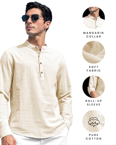 Image of Vida Loca Men Solid Cotton Blend Straight Kurta Shirt