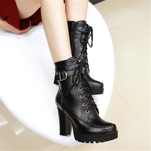 Image of FOREADA Goth Platform Heel Combat Boots Women Pearl Lace Victorian Booties
