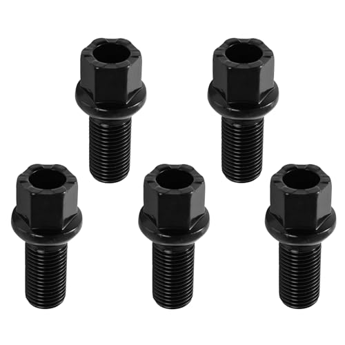 Image of 5 Pack 8D0601139D WHT002437 M14x1.5 Car Lug Nuts Wheel Lug Bolts | Compatible With Volkswagen /VW Golf Jetta Passat Beetle CC for Audi A3 A4 A5 A6 A7 Quattro A8 M14-1.5 Lug Bolts(Black)