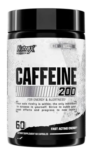 Nutrex Research Caffeine 200 mg Capsules - Energy Booster Enhances Fat Oxidation Increases Endurance and Focus Reduces Fatigue 60 Count